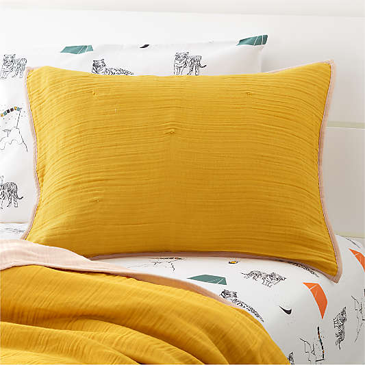 Kids Organic Reversible Cotton Gauze Yellow Pillow Sham