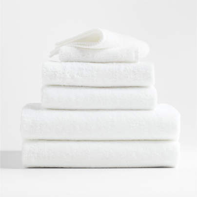 Quick-Dry Organic Cotton White Bath Towels, Set of 6