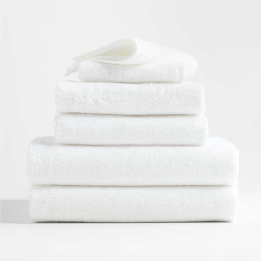 Quick-Dry Organic Cotton White Bath Towels, Set of 6