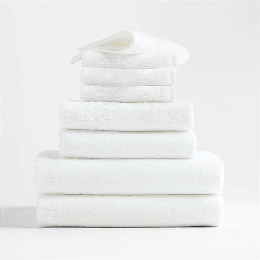 Quick-Dry Organic Cotton White Bath Towels, Set of 8