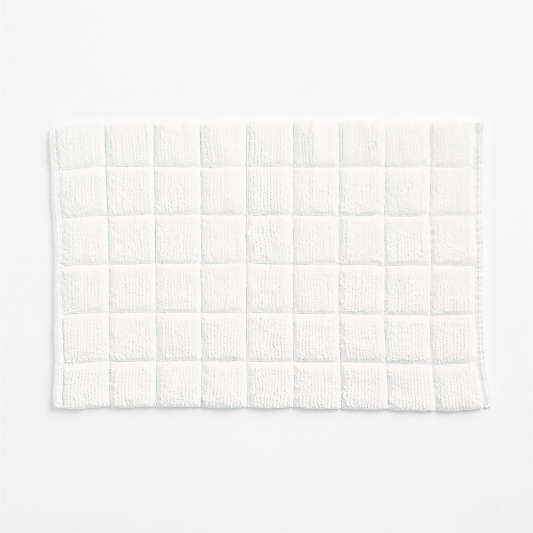 Organic Cotton Check Crisp White Bath Mat