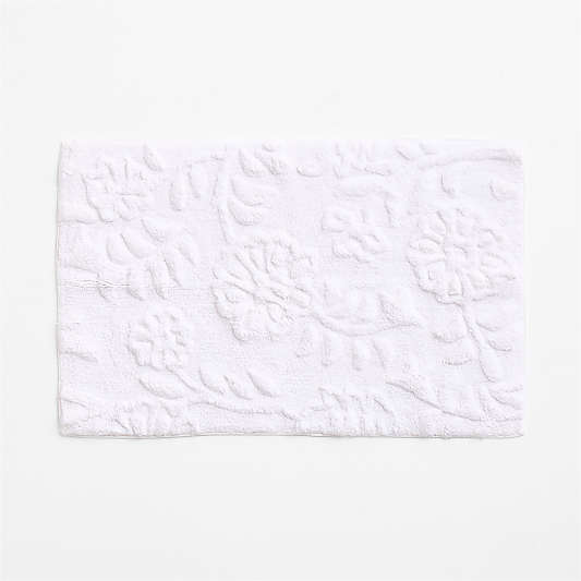 Organic Cotton Floral Tufted Crisp White Bath Mat