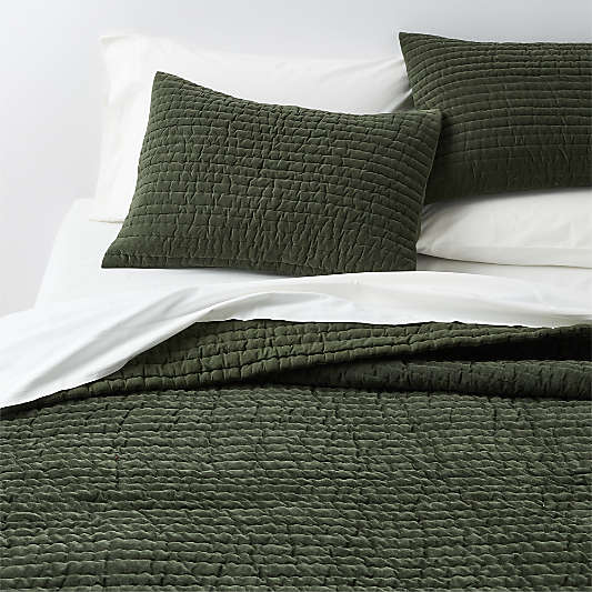 Organic Cotton Textured Velvet Ficus Green King Bed Pillow Sham