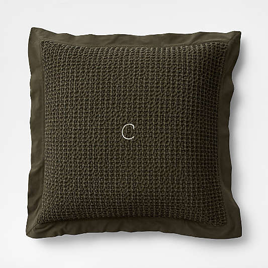 Organic Cotton Waffle Ficus Green Euro Bed Pillow Sham