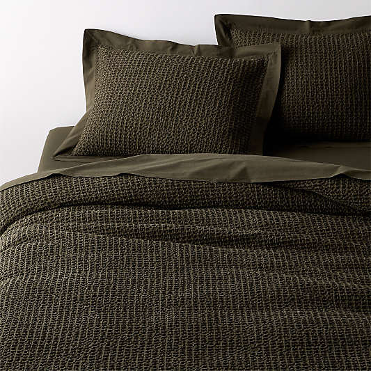 Organic Cotton Waffle Ficus Green Full/Queen Duvet Cover