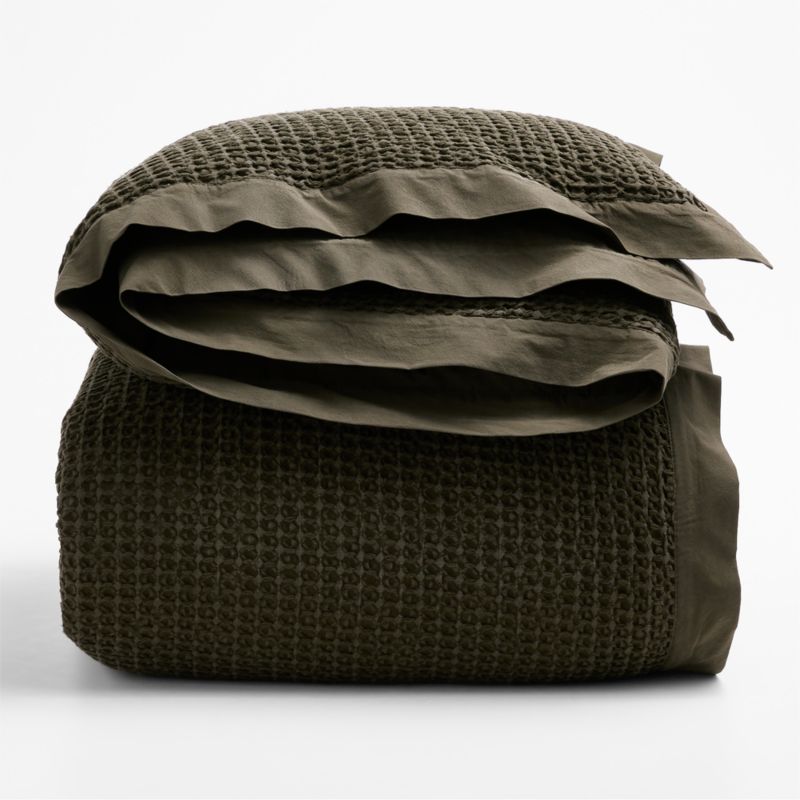 Organic Cotton Waffle Ficus Green Full/Queen Duvet Cover - image 4 of 6