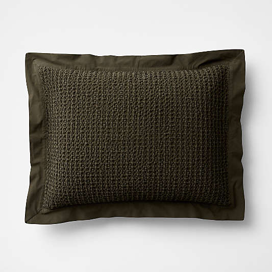 Organic Cotton Waffle Ficus Green Bed Pillow Sham