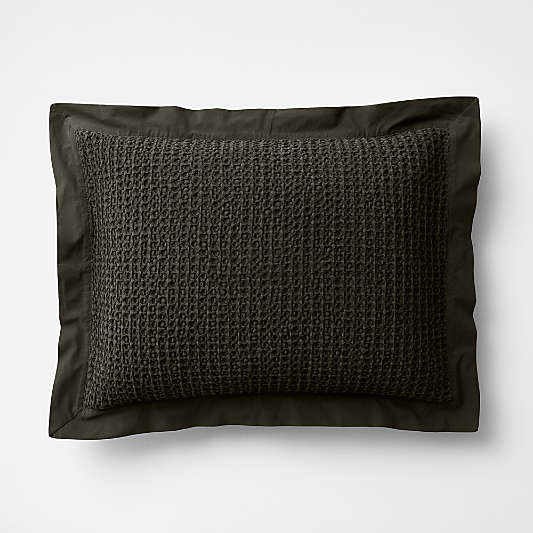 Organic Cotton Waffle Ficus Green Bed Pillow Sham