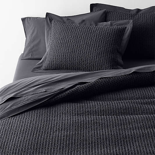 Organic Cotton Waffle Midnight Navy Blue Bed Pillow Sham