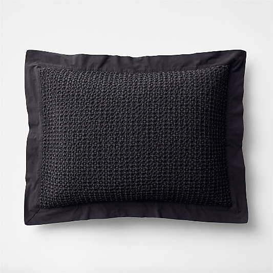 Organic Cotton Waffle Midnight Navy Blue Bed Pillow Sham