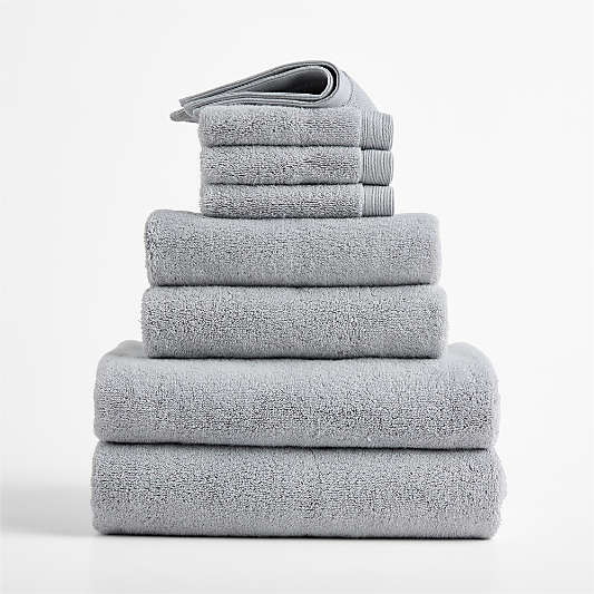 Organic Luxe Plush Turkish Cotton Grey Bath Towels, Set of 8