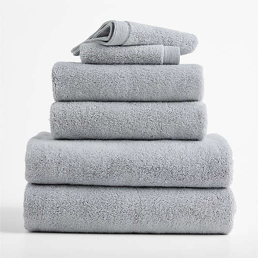 Organic Luxe Plush Turkish Cotton Grey Bath Towels, Set of 6