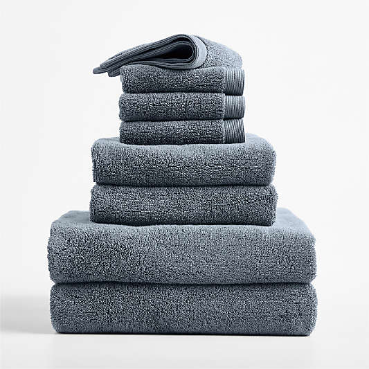 Luxe Plush Organic Turkish Cotton Evening Blue Bath Towels, Set of 8