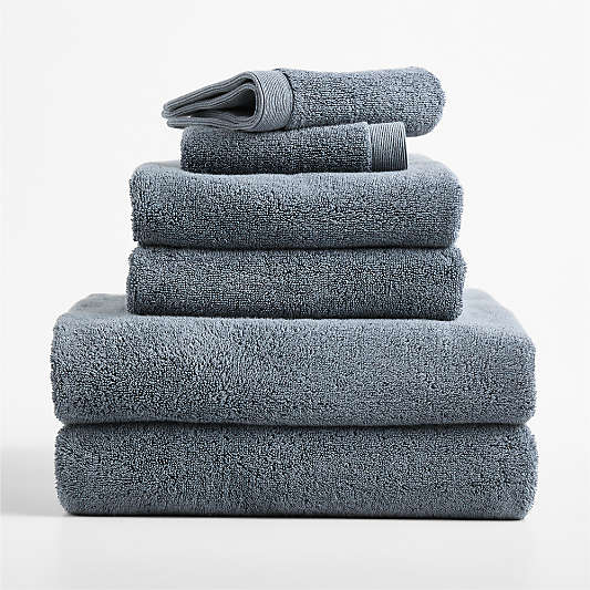 Organic Luxe Plush Turkish Cotton Evening Blue Bath Towels, Set of 6