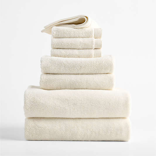 Organic Luxe Plush Turkish Cotton Ivory Bath Towels, Set of 8