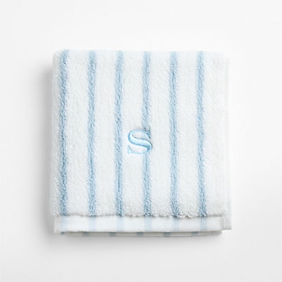 View Classic Organic Turkish Cotton Pale Blue and Crisp White Stripe Washcloth details