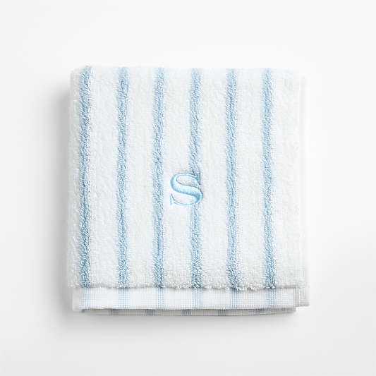 Classic Organic Turkish Cotton Pale Blue and Crisp White Stripe Washcloth