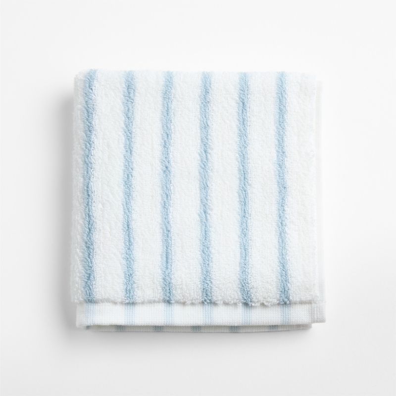 Organic Turkish Cotton Pale Blue and Crisp White Stripe Washcloth - image 1 of 5