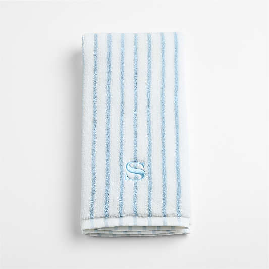 Classic Organic Turkish Cotton Pale Blue and Crisp White Stripe Hand Towel