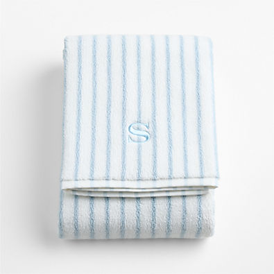 View Classic Organic Turkish Cotton Pale Blue and Crisp White Stripe Bath Towel details