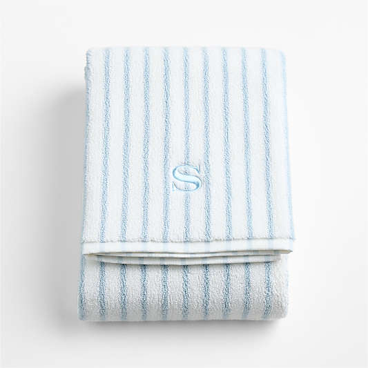Classic Organic Turkish Cotton Pale Blue and Crisp White Stripe Bath Towel