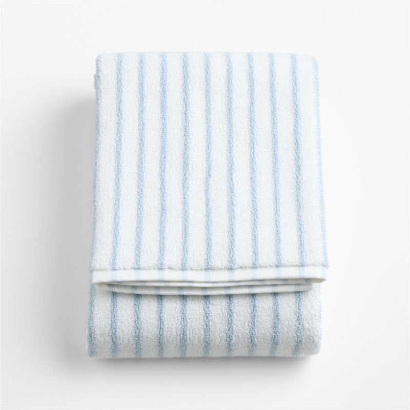 Organic Turkish Cotton Pale Blue and Crisp White Stripe Bath Towel - image 1 of 5