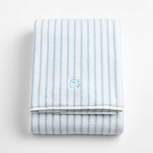 Classic Organic Turkish Cotton Pale Blue and Crisp White Stripe Bath Sheet