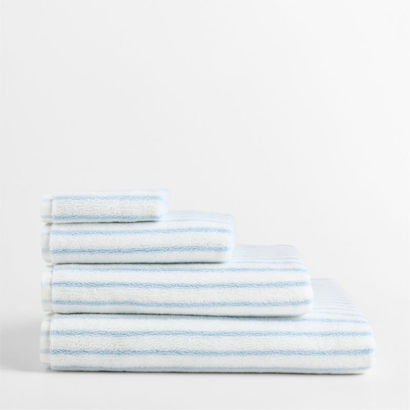 Organic Turkish Cotton Pale Blue and Crisp White Stripe Bath Towel - image 3 of 5