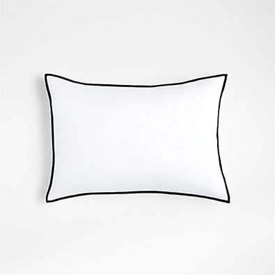 View Black and White 22"x15" Merrow Stitch Cotton Throw Pillow with Feather Insert details