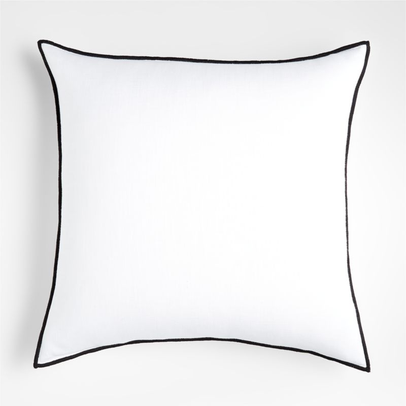 White 23" Merrow Stitch Organic Cotton Pillow with Feather Insert