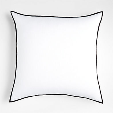 View White 23" Merrow Stitch Cotton Pillow with Feather Insert details