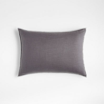 View Grey 22"x15" Merrow Stitch Cotton Throw Pillow with Feather Insert details