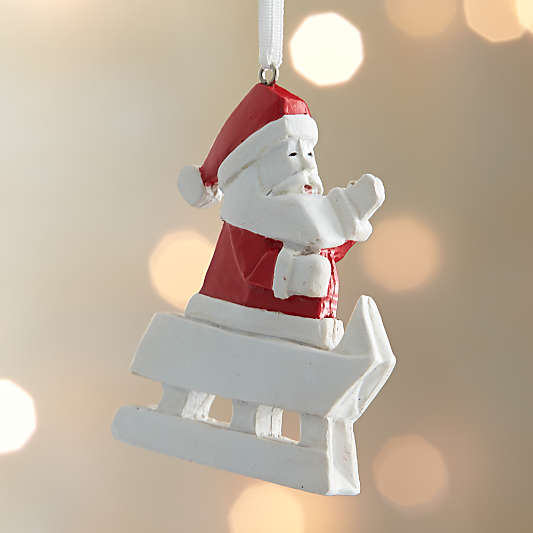 Origami Santa Sledding Ornament