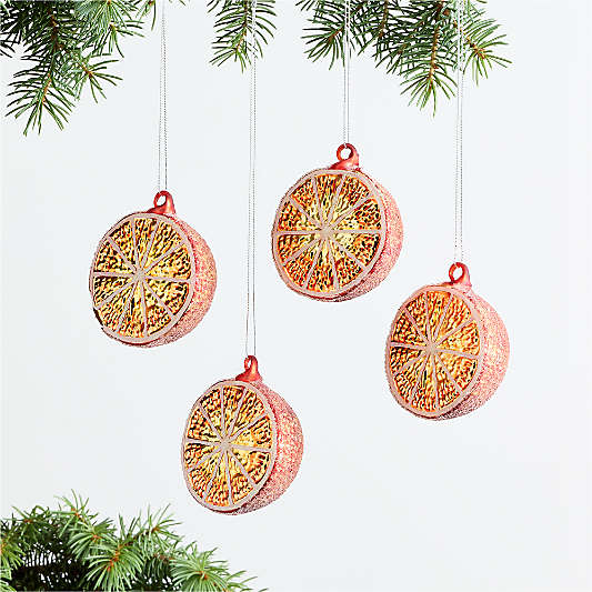 Sugared Orange Glass Christmas Tree Ornament, Set of 4