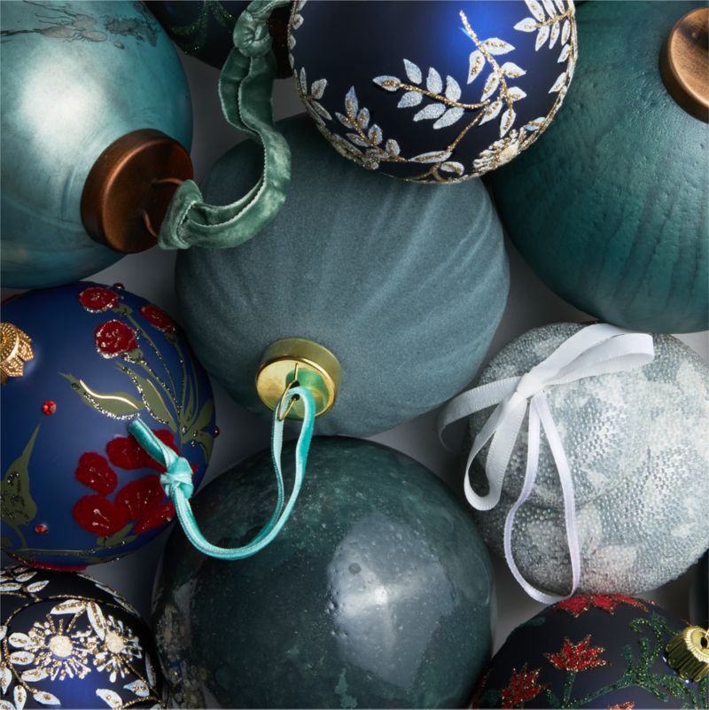 European Blue and White Botanical Ball Christmas Tree Ornament - image 2 of 3