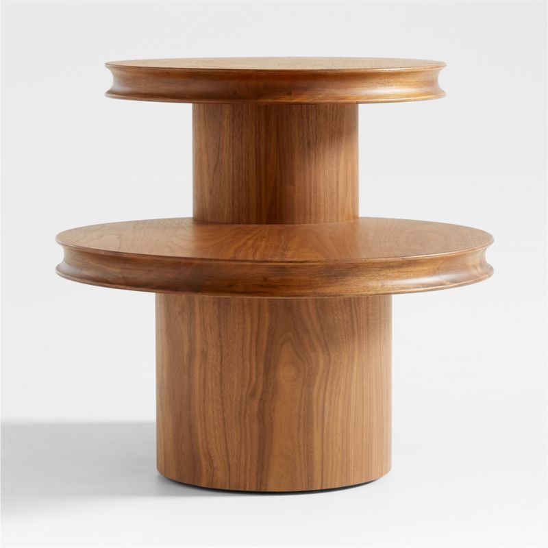 Oro Natural Walnut Wood Tiered Side Table