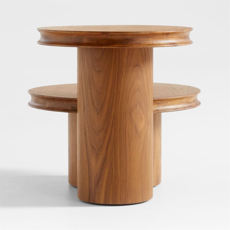 Oro Natural Walnut Wood Tiered Side Table