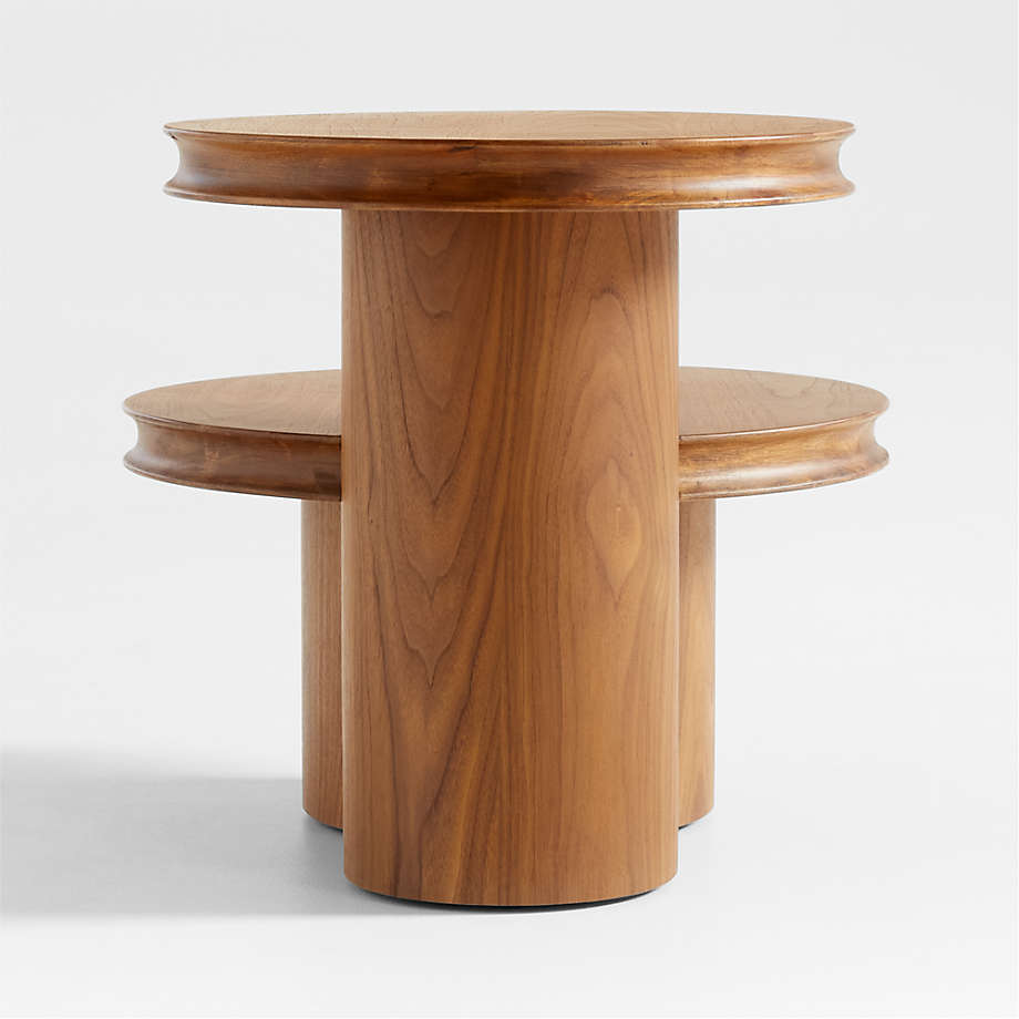 Oro Natural Walnut Wood Tiered Side Table + Reviews | Crate & Barrel