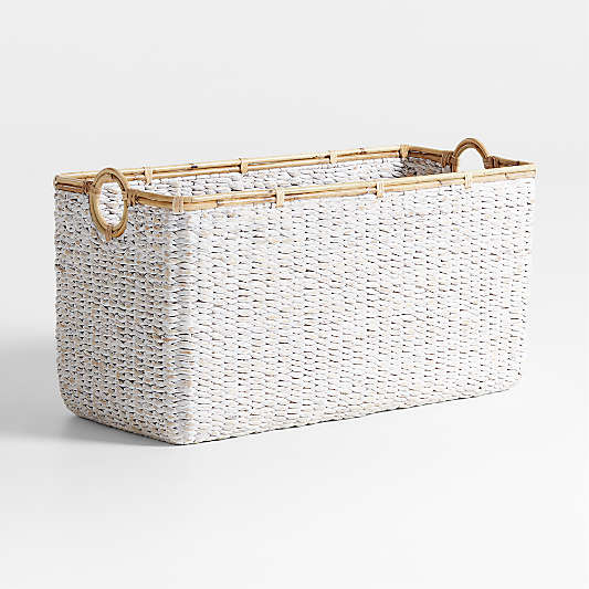 Osana White Wicker Large Toy Storage Bin with Rattan Handles