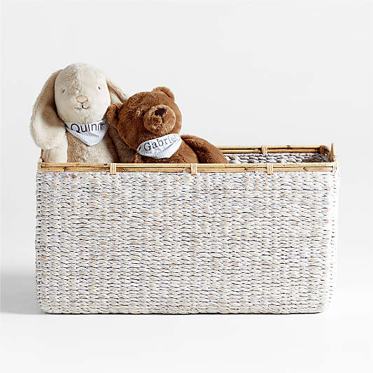 Osana White Wicker Large Toy Storage Bin with Rattan Handles