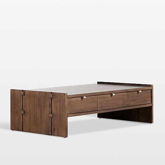 Oscar Brown Pine Wood 52" Rectangular Storage Coffee Table