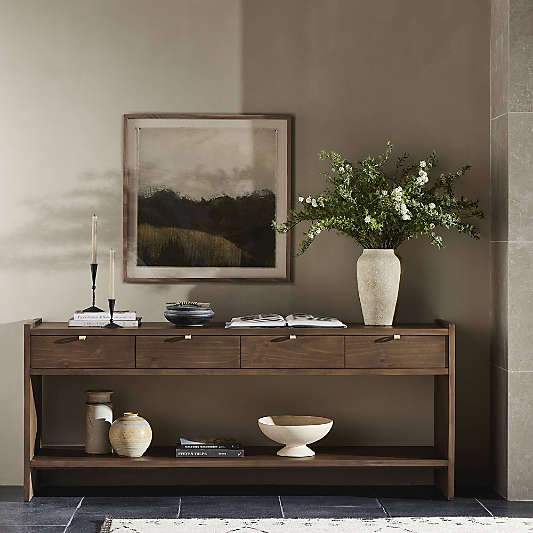 Oscar Brown Pine Wood 78" Rectangular Storage Console Table