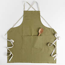 Oslo Green Linen-Organic Cotton Apron with Pocket | Crate & Barrel