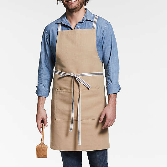 Oslo Cross-Back Natural Linen-Organic Cotton Apron with Pocket