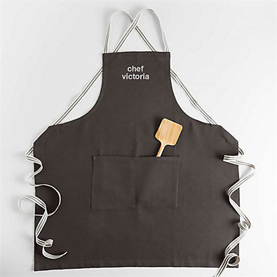 View Oslo Cross-Back Gray Linen-Organic Cotton Apron with Pocket details