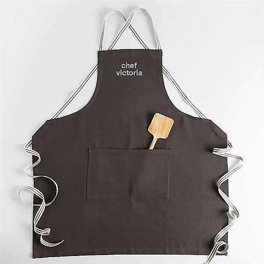 Oslo Cross-Back Grey Linen-Organic Cotton Apron with Pocket