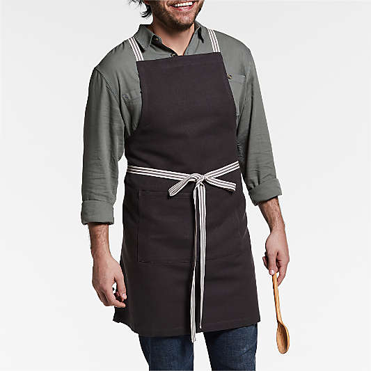 Oslo Cross-Back Grey Linen-Organic Cotton Apron with Pocket
