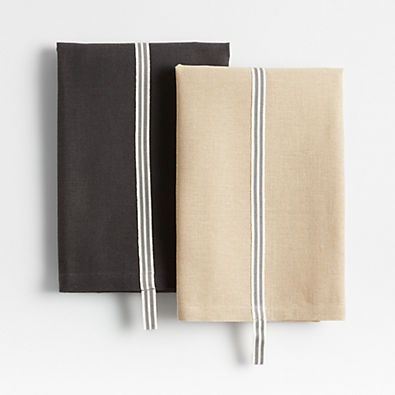 View Oslo Natural & Grey Cotton Dish Towels, Set of 2 details