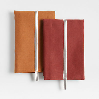 View Oslo Red & Orange Cotton Dish Towels, Set of 2 details