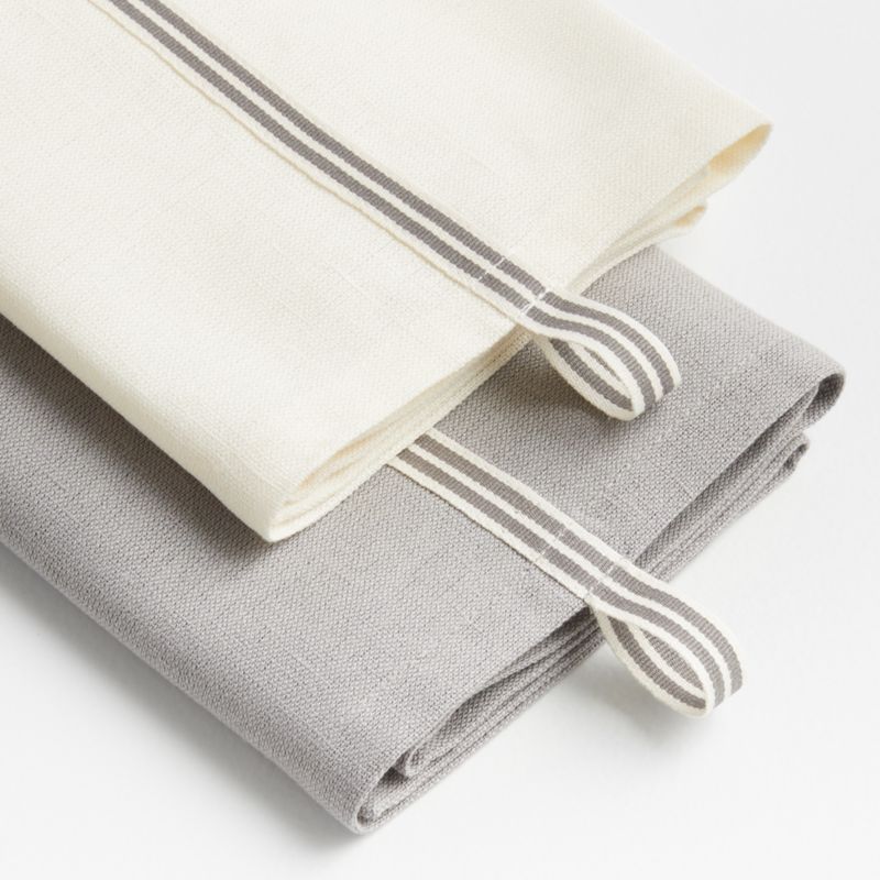 Oslo Grey & White Cotton Dish Towels, Set of 2